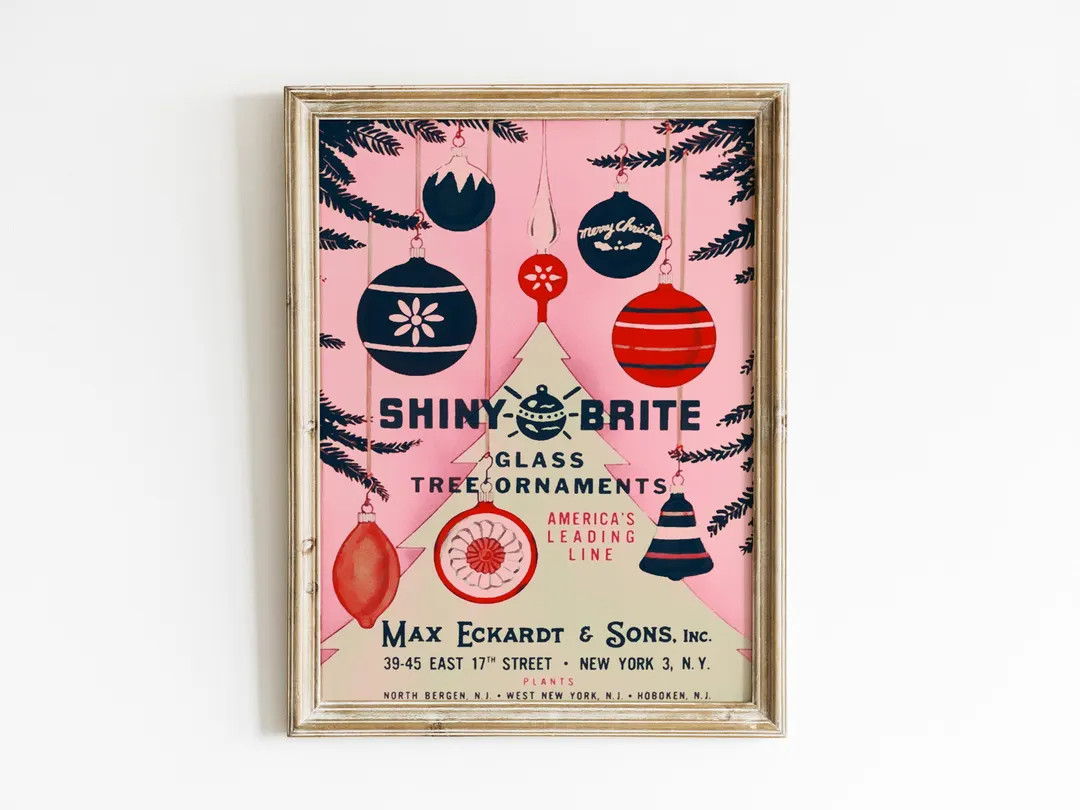 Pink Shiny Brite Digital Print, Pink Christmas Home Decor, Vintage Christmas - Etsy | Etsy (US)