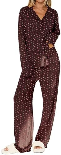 Dressmine Ladies Long Sleeve Cute Pajama Sets 2 Piece Fall Outfits Button Up Pjs Set Loungewear | Amazon (US)