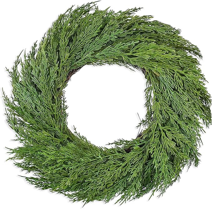 18" Diameter Premium Faux Cedar Wreath - Realistic Christmas Outdoor Wreath, Indoor Holiday Decor... | Amazon (US)