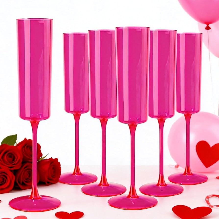 Ciaell 24 Pack Plastic Champagne Flutes - Hot Pink 6 Oz Disposable Champagne Glasses - Square Pla... | Amazon (US)