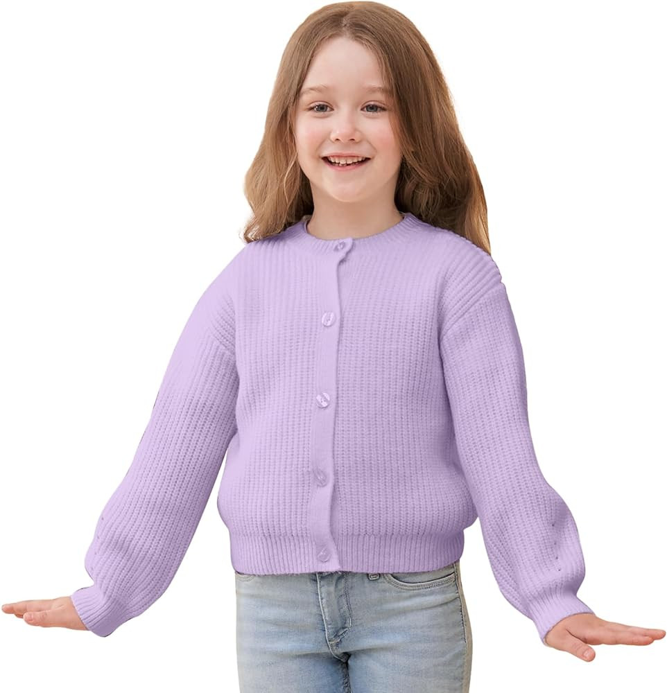Girls' Cardigan with Button Loose Long Sleeve Shrug Sweaters Cropped Uniforms Kids Knit Sweater O... | Amazon (US)