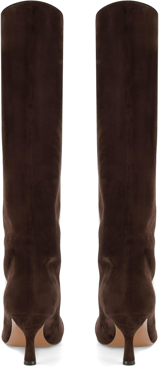 Women's Knee High Boots Nude Suede Wide Calf Stiletto Long Boots Pull On High Heel Riding Boots F... | Amazon (US)