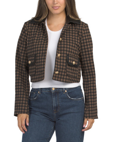 Wool Blend Cropped Barn Coat for Women | Polyester/Spandex/Rayon | Marshalls