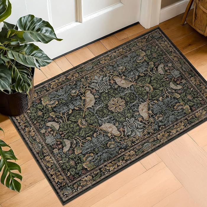 Hazo Haus Washable Dark Vintage Floral Rugs for Entryway - Small 2x3 Washable Rug for Kitchen Bat... | Amazon (US)