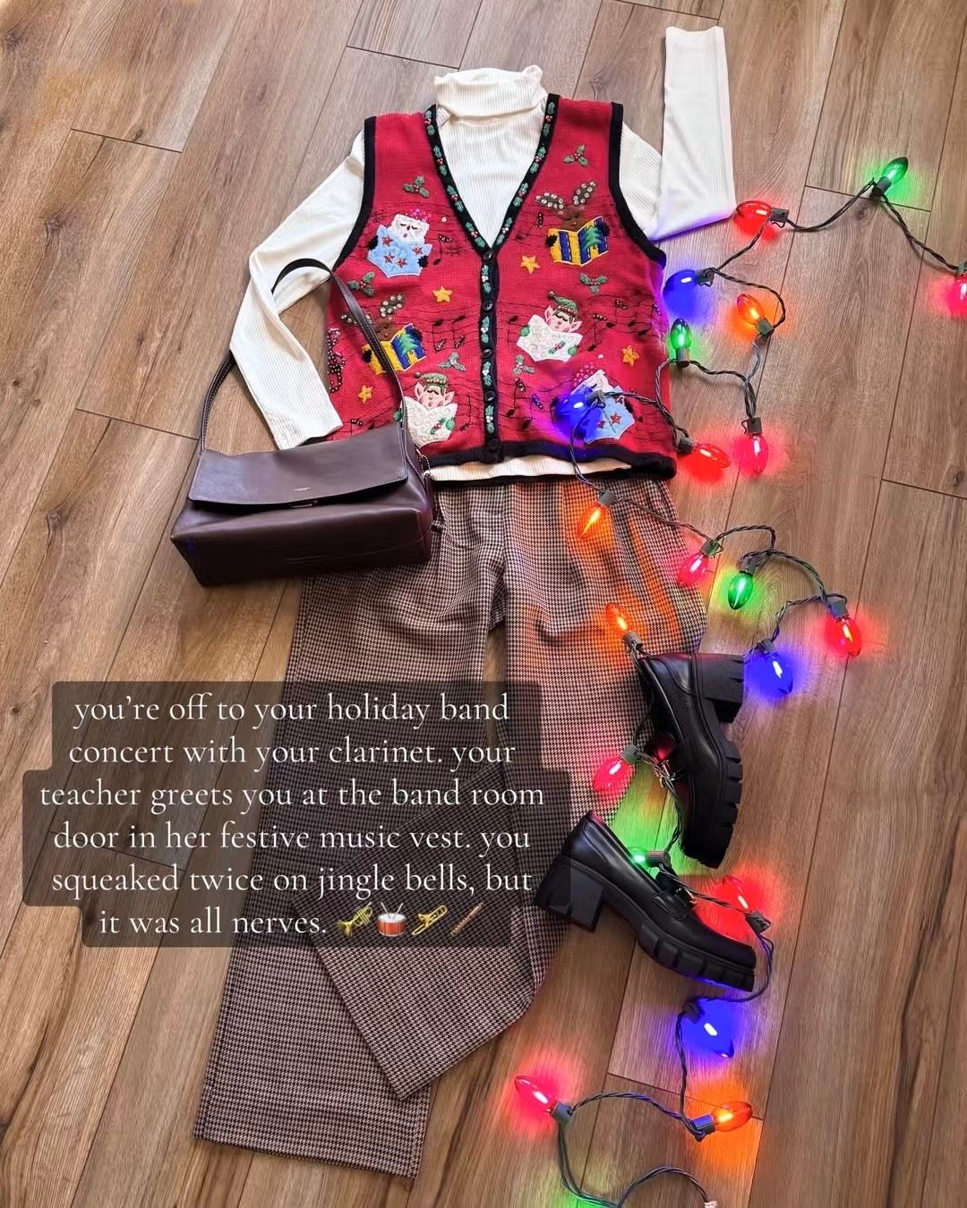 90s inspired christmas outfits. vest is vintage from ebay, but they have quite a few 90s christmas vests this time of year!