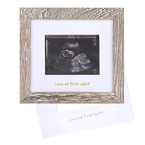 IHEIPYE Baby Love at First Sight Sonogram Keepsake Frame - Ultrasound Picture Frame - Pregnancy Announcement Frame for Expecting Parents, Gender Reveal Party, Grandparents, Rustic White | Amazon (US)