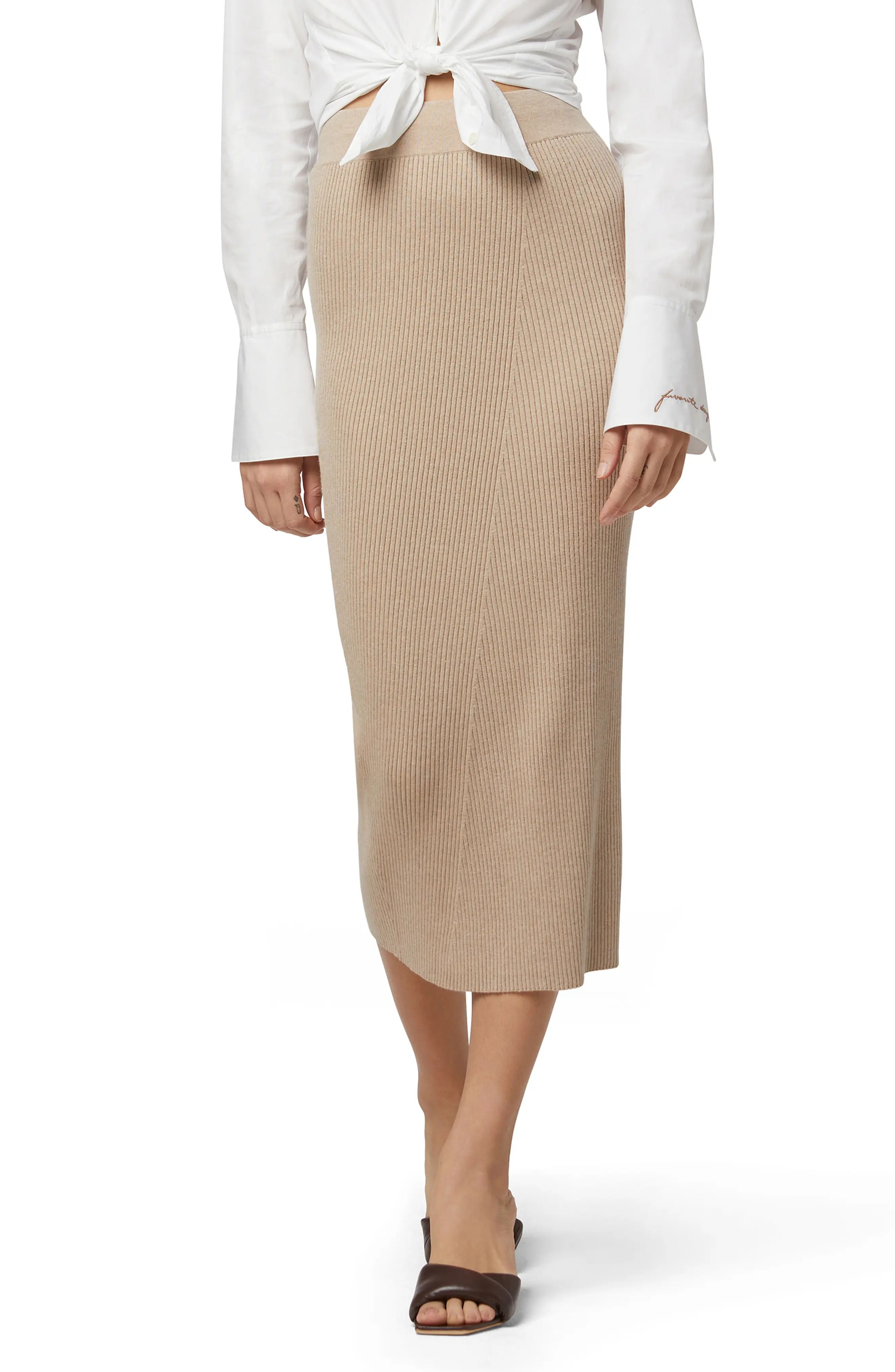Favorite Daughter Ribbed Cotton & Cashmere Skirt in Beige at Nordstrom, Size Small | Nordstrom