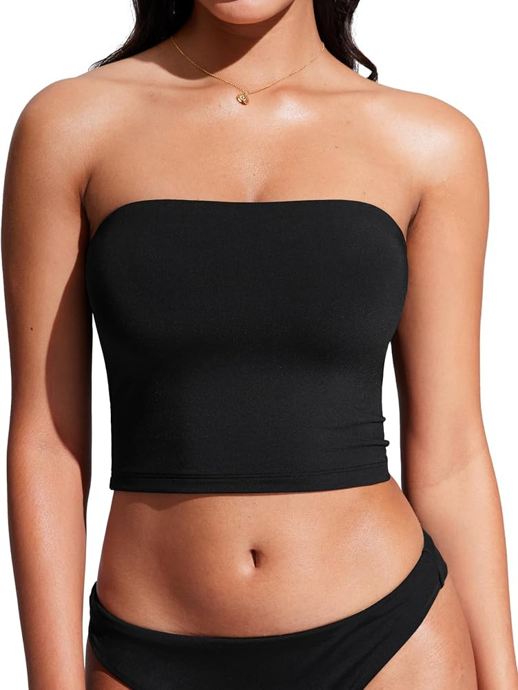 CRZ YOGA Longline Bandeau Bikini Tops for Women - Padded Strapless Adjustable Spaghetti Straps Sw... | Amazon (US)