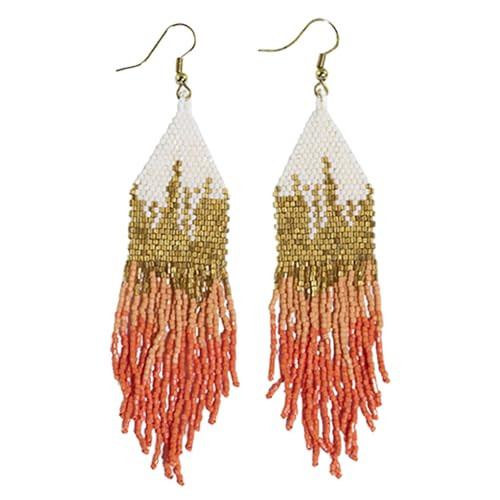 INK+ALLOY Beaded Boho Earrings for Women Dangling, Claire Luxe Seed Bead Fringe Trendy Summer Dangle Earrings, Hypoallergenic Handmade Jewelry for the Modern Bohemian, 4.25-Inch (Coral Orange) | Amazon (US)