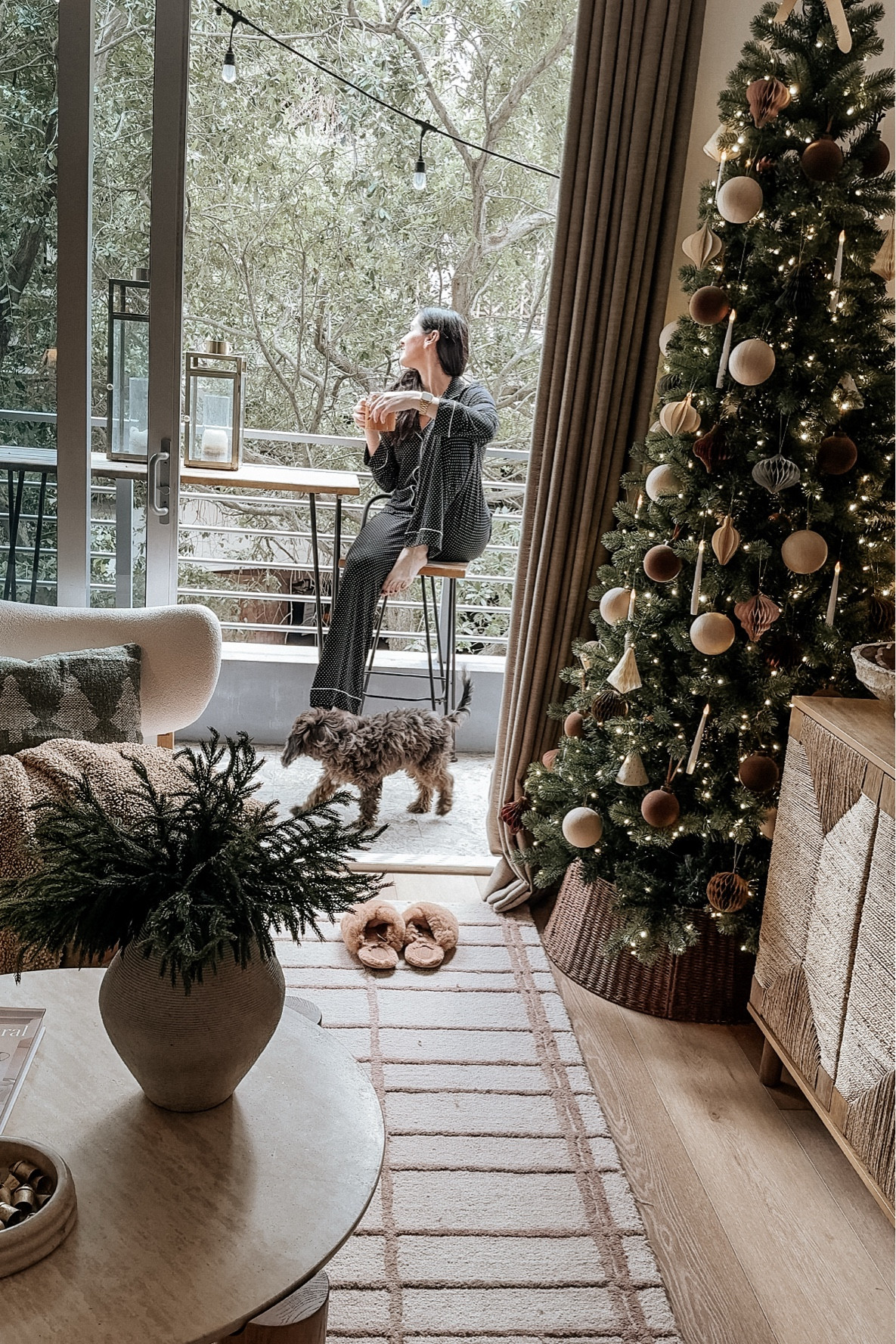 A festive coffee moment on my balcony! 

Christmas decor, holiday decor, neutral home, neutral living room 

#LTKHome #LTKCyberWeek #LTKSaleAlert