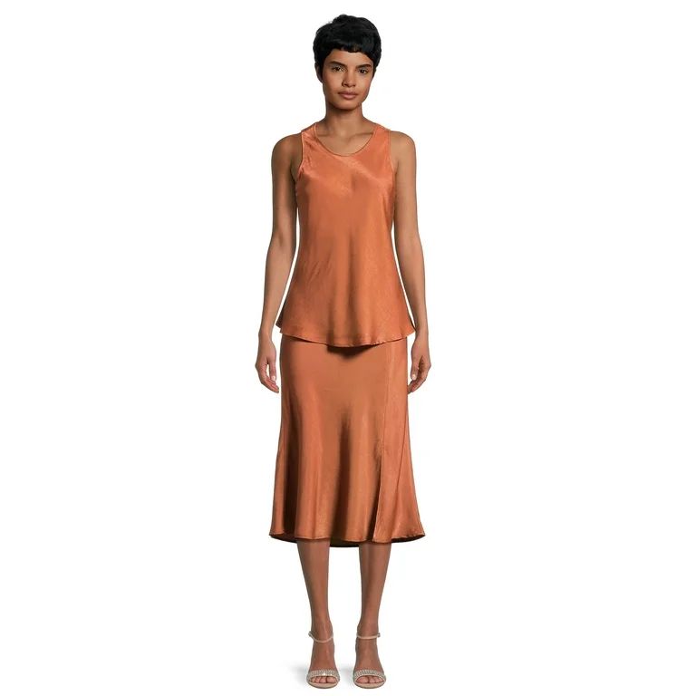 Time and Tru Women's Satin Sleeveless Tank Top and Slip Skirt Set, 2 Piece, Sizes XS-XXXL | Walmart (US)
