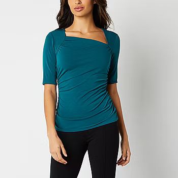 Bold Elements Womens Asymmetrical Neck Short Sleeve Blouse | JCPenney