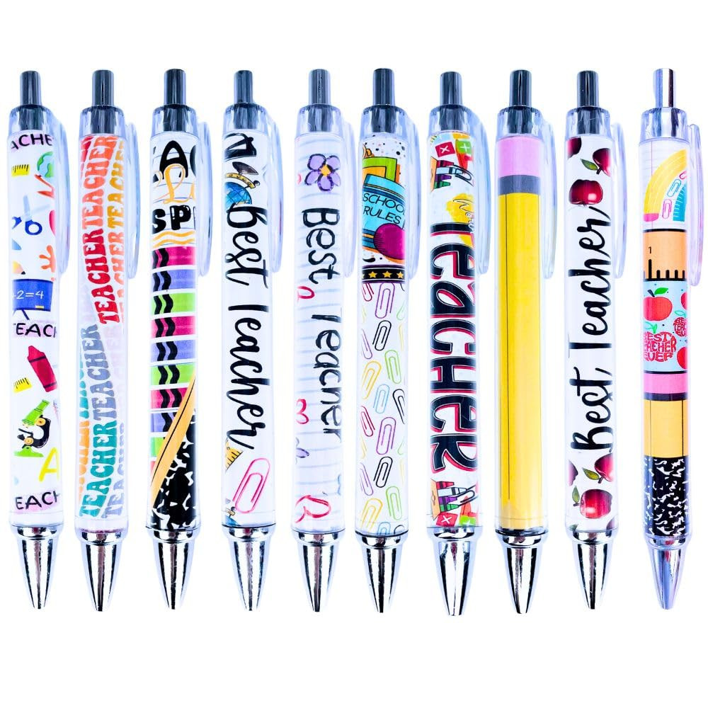 YJ PREMIUMS 10PC Teacher Pen | Fun Cute Funny Cool Best Pens for Teacher Set Pack Teach Love Insp... | Amazon (US)