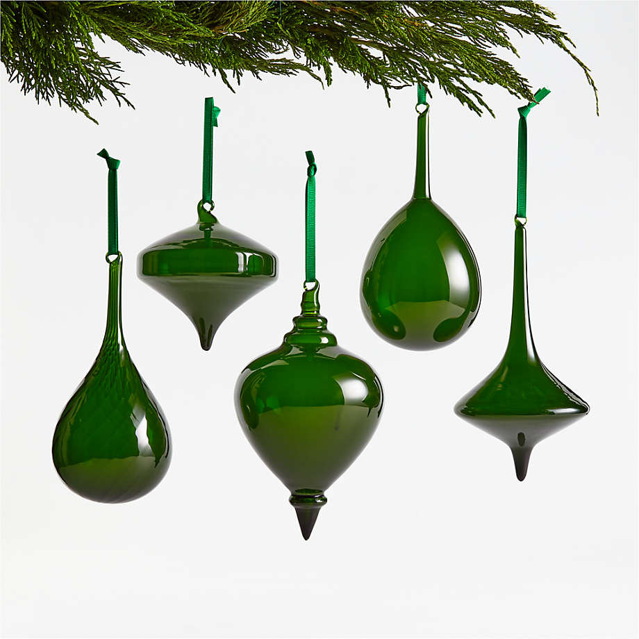 Green Glass Christmas Tree Ornaments, Set of 5 + Reviews | Crate & Barrel | Crate & Barrel