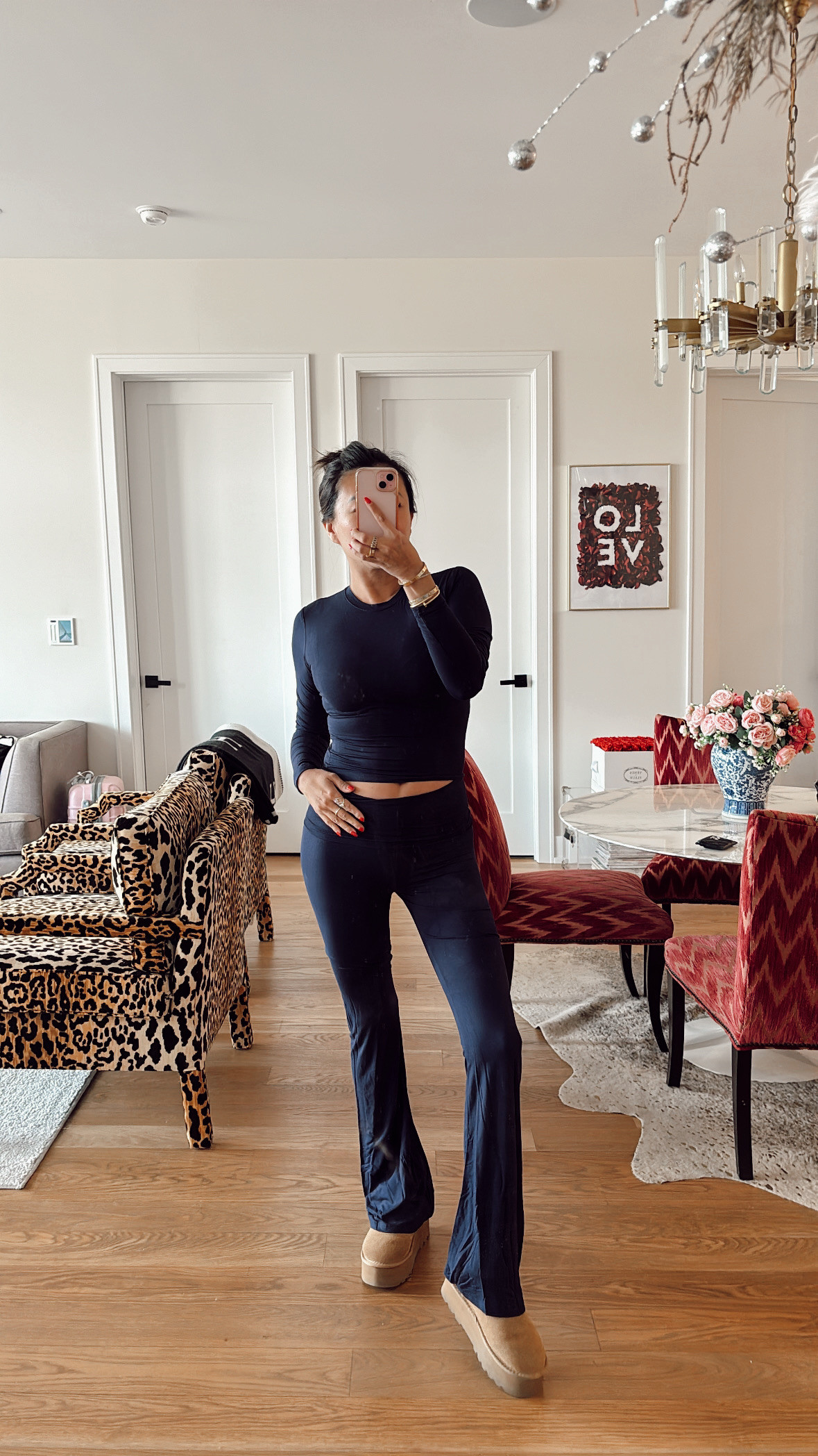 AnotherChill Women's 2 Piece Lounge Sets Fold-over Flare Pants Set Long Sleeve Cropped Top Casual... | Amazon (US)