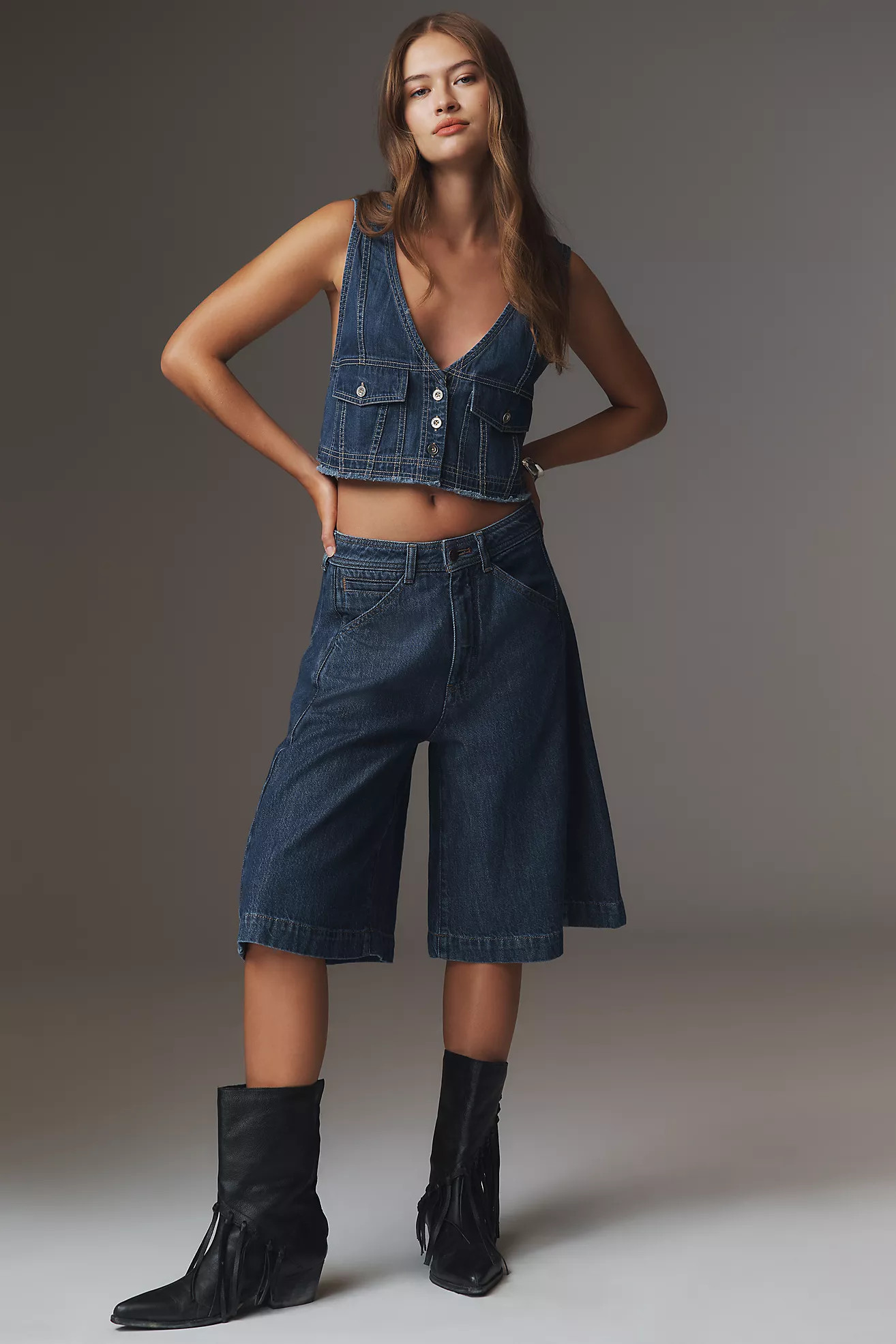 Pilcro Coastal Cutoff V-Neck Denim Top | Anthropologie (US)