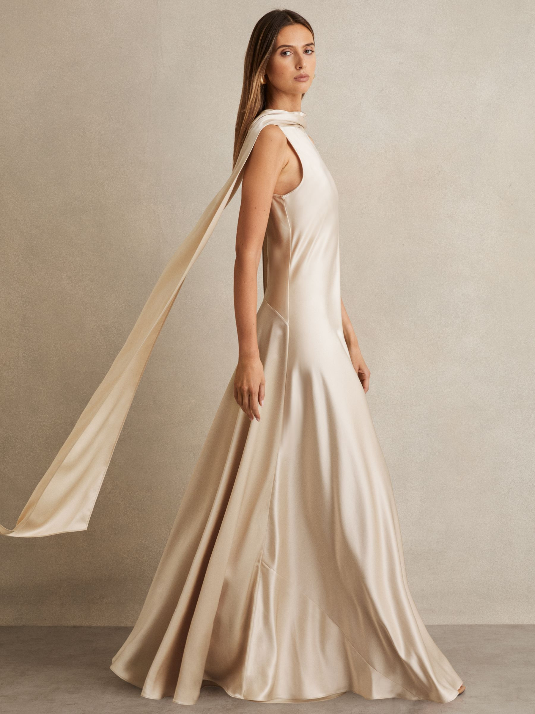 Satin Cape Maxi Dress in Champagne | Reiss DE