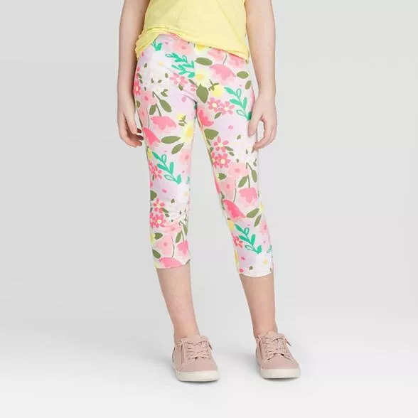 Cat & Jack Girl’s Leggings - White Floral