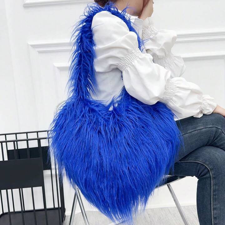 Peach heart bag, fur bag, heart-shaped cute crossbody bag, shoulder bag | SHEIN