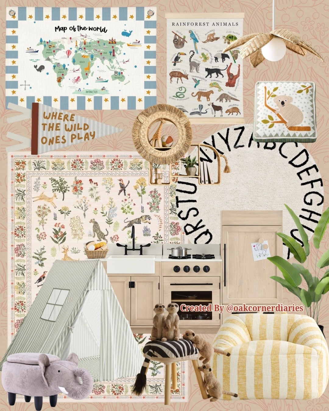 Where the wild ones play 🦁🌿✨ An elegant yet playful wild animal-themed playroom with whimsical patterns, neutral Montessori-inspired wood pieces, and boho accents. A timeless, gender-neutral space designed to grow with both boys and girls. Shop the look on LTK! 🤎

#montessori #playroomdecor #playroom #decorinspo #kidshomedecor #wildones

#LTKHome #LTKKids #LTKSaleAlert