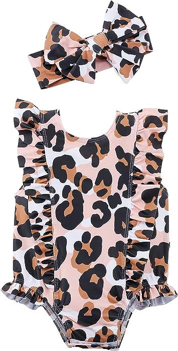 Mud Pie Girls' Leopard Swimsuit and Headband | Amazon (US)