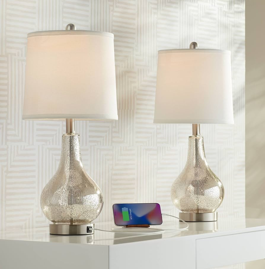 360 Lighting Ledger Modern Accent Table Lamps 21.75" High Set of 2 with USB Charging Port Mercury... | Amazon (US)
