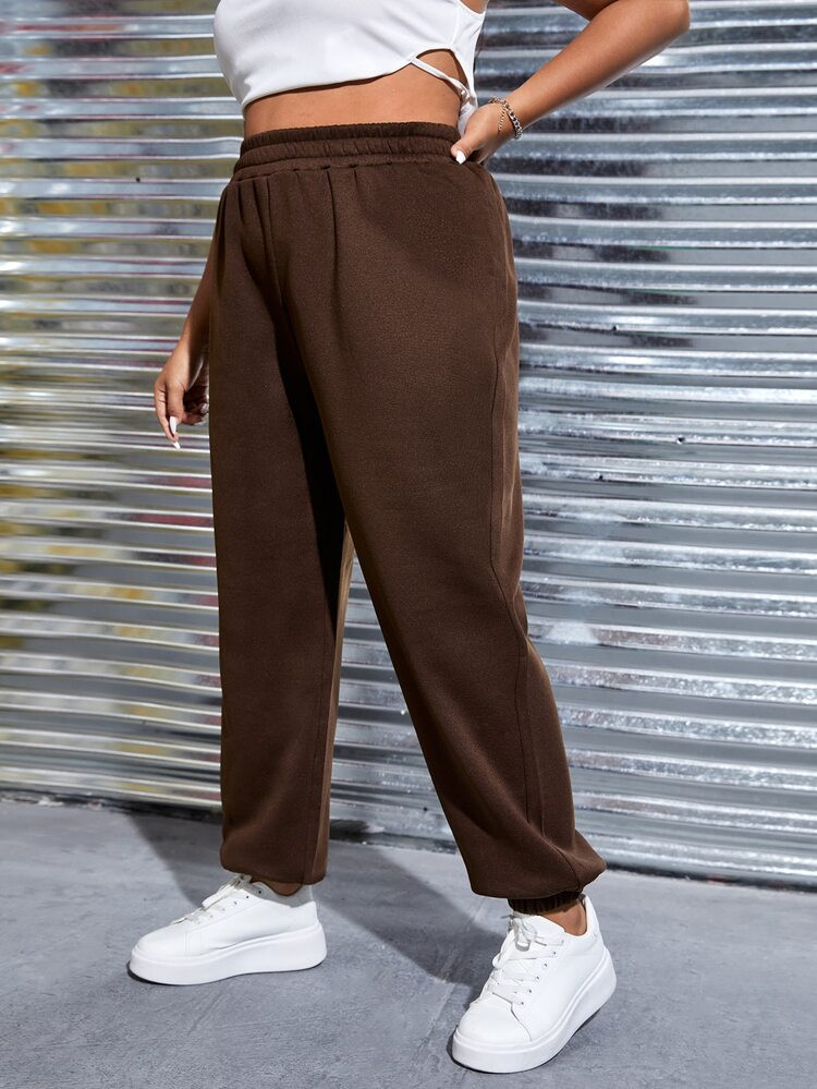 Plus Solid Elastic Waist Sweatpants | SHEIN