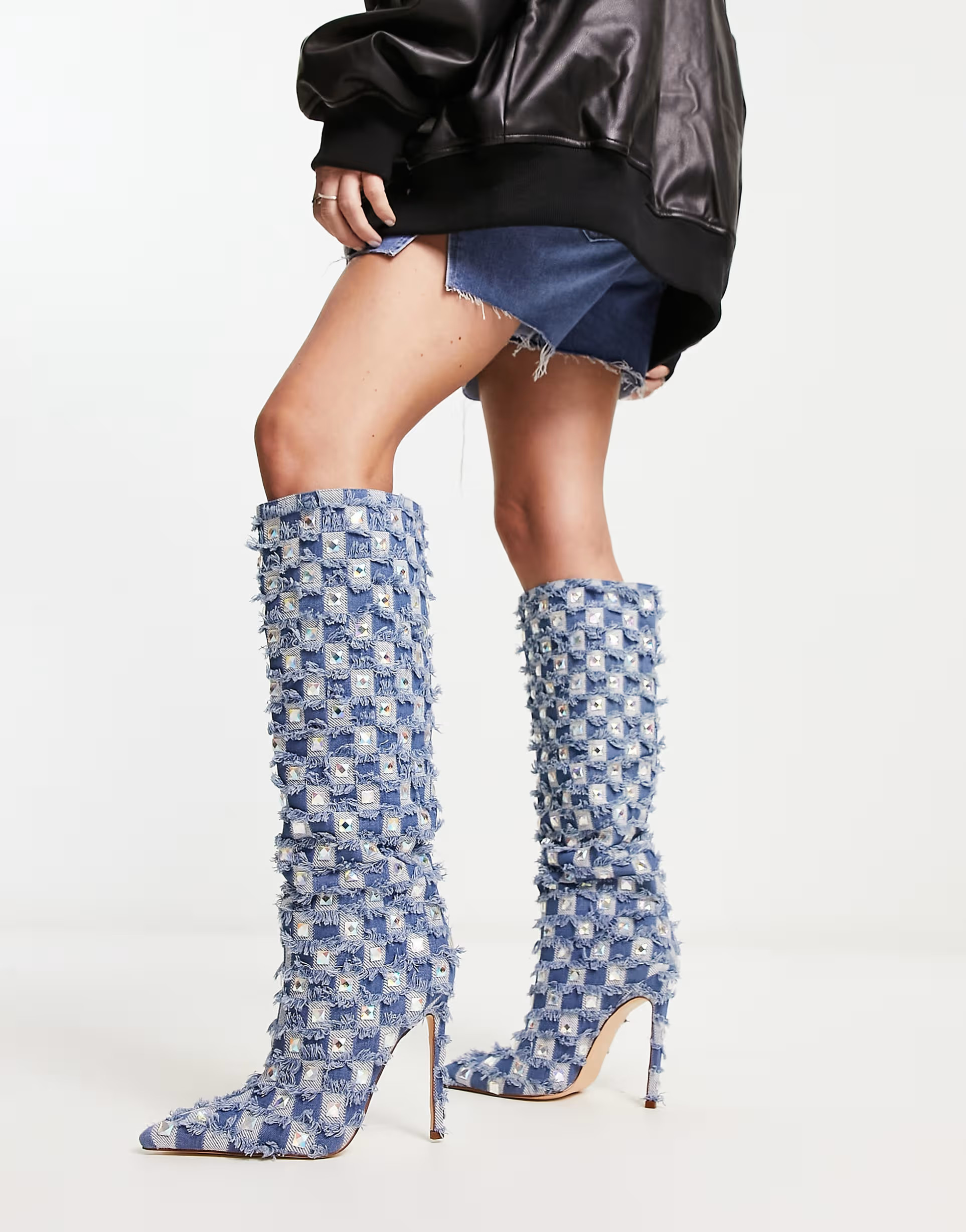 Azalea Wang Eve denim embellished stiletto boots | ASOS (Global)