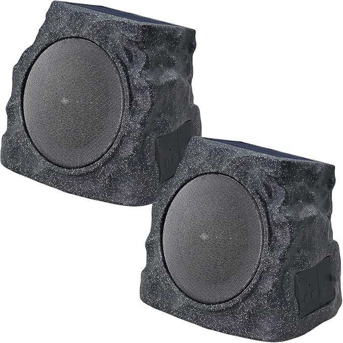 uuffoo 2-Pack Solar Powered Rock Speakers Outdoor Water-Resistant IP44 Rock Speaker with Lights R... | Amazon (US)