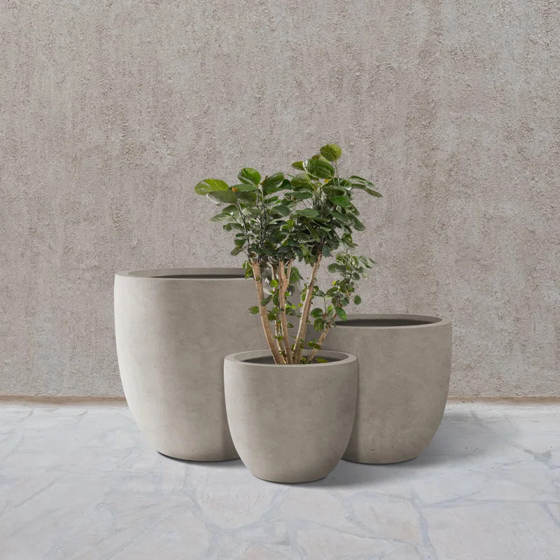 Kante 3 Piece 18", 14", and 10"W Round Planters, Outdoor Indoor Modern Planter Pots, Lightweight,... | Wayfair North America