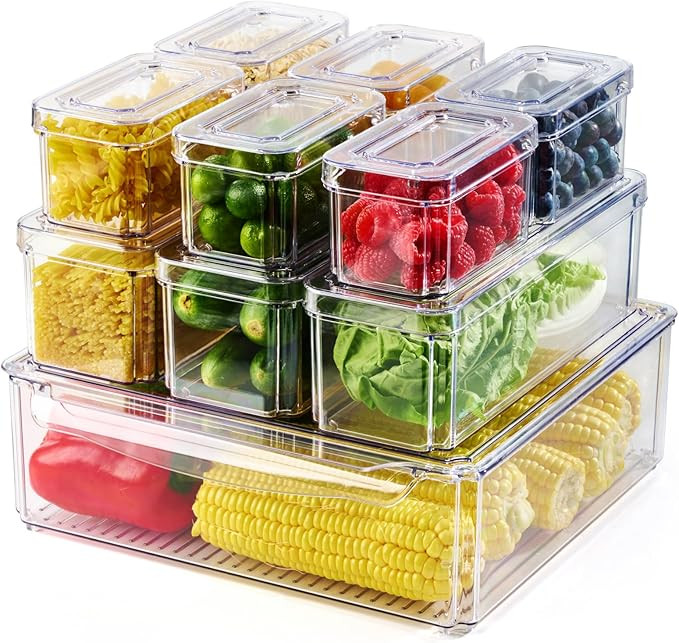 10 Pack Clear Fridge Organizer, Stackable Refrigerator Organizer Bins with Lids, Fridge Storage C... | Amazon (US)