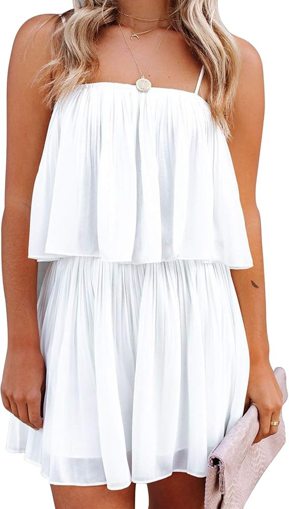 EXLURA Womens 2025 Summer Romper Dress Spaghetti Strap Pleated Fashion Short Jumpsuit Outfits | Amazon (US)