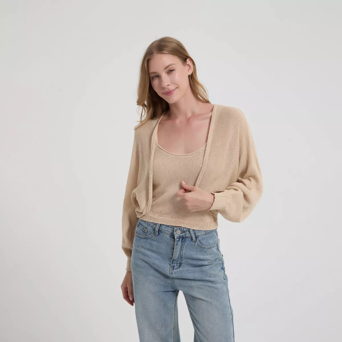 Women's Sequin Shrug Sweater - Wild Fable™ Taupe XXL | Target