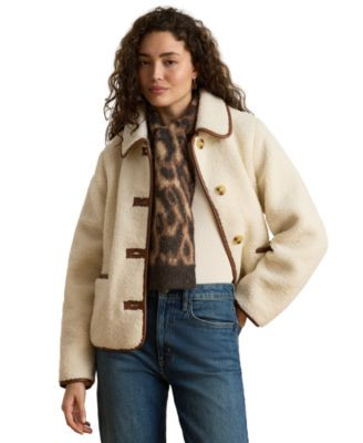 Lauren Ralph Lauren Women's Pleather Trim Sherpa Jacket - Circuit Brown | Macy's