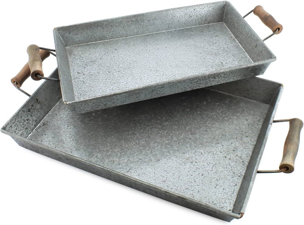 AuldHome Design Galvanized Farmhouse Trays (Set of 2, Small & Medium); Farmhouse Decor Rectangula... | Amazon (US)