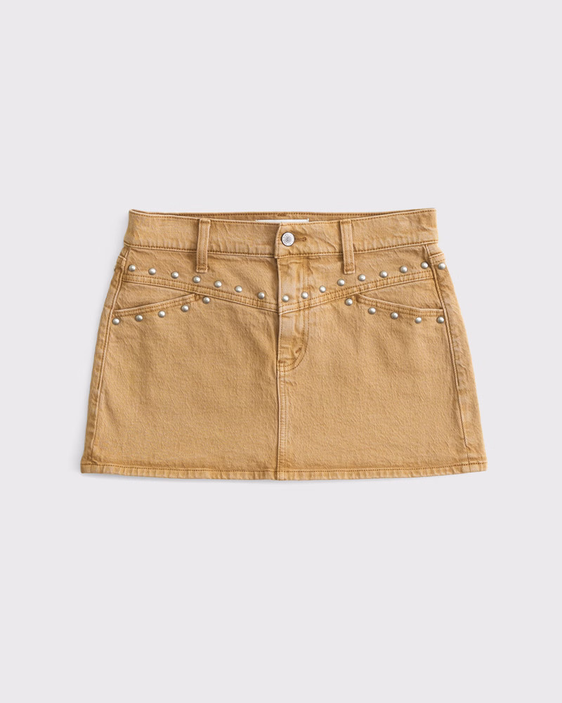 Abercrombie & Fitch Women's Curve Love Mid Rise Denim Studded Mini Skirt in Brown - Size 31 | Abercrombie & Fitch (US)