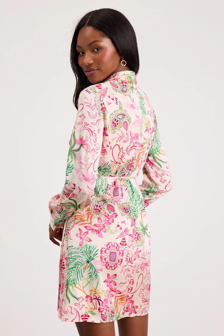 Darine Ivory Multi Boho Print Wrap Mini Dress | Lulus