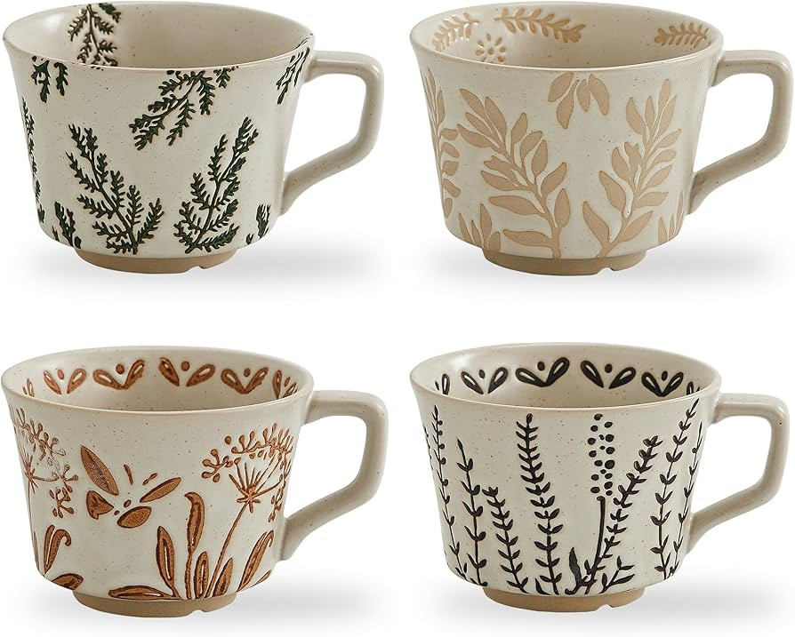 12oz Rustic Ceramic Coffee Mug Set of 4 - Handmade Pottery Countryside Coffee Mugs with Big Handl... | Amazon (US)