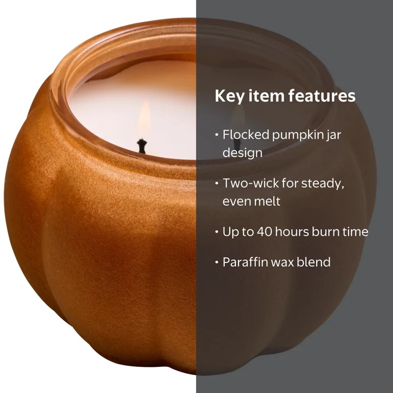 Better Homes & Gardens 2-Wick 10 oz Flocked Pumpkin Jar Candle, Farm Apple Pumpkin | Walmart (US)