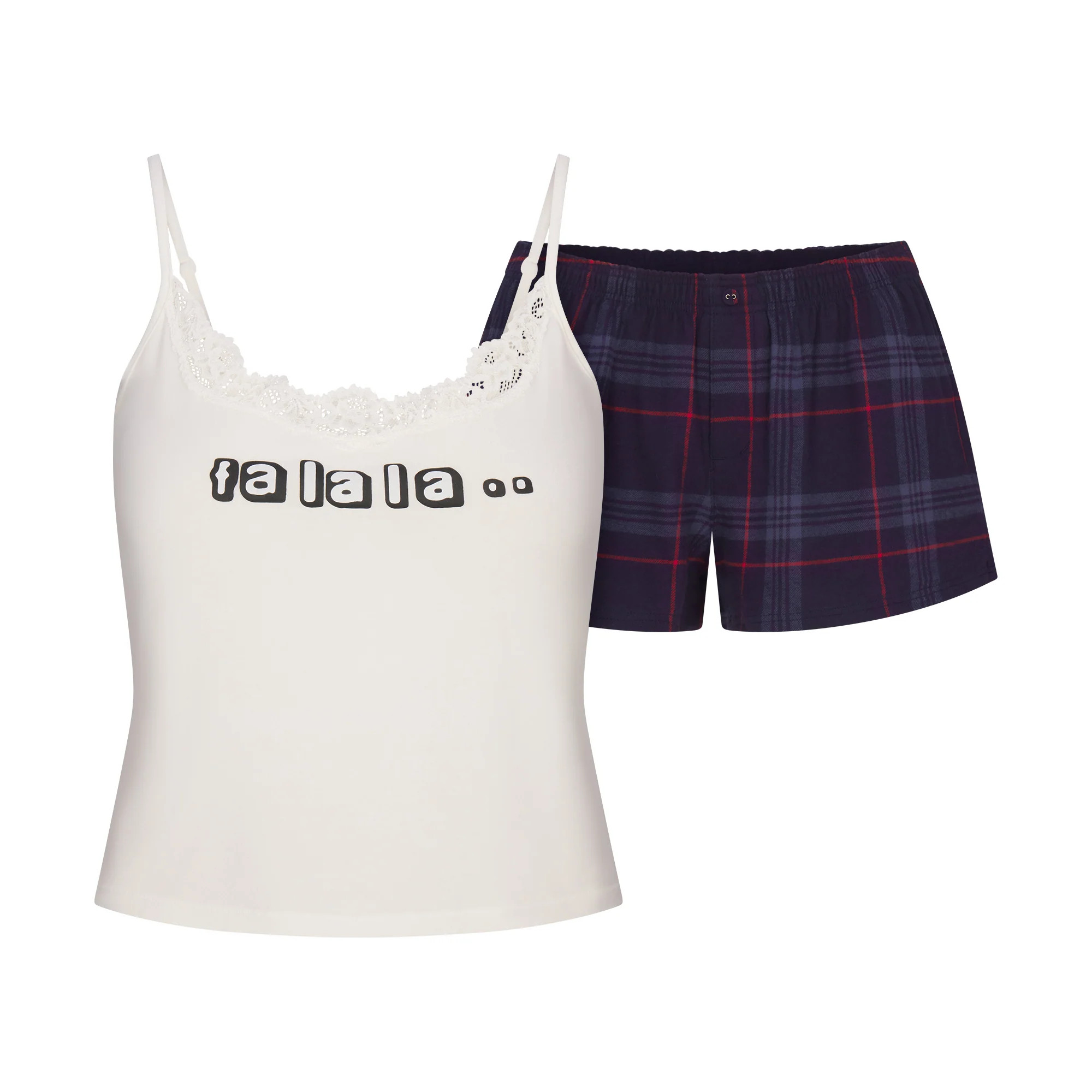 SKIMS SLEEP LACE TANK AND FLANNEL SHORT SET | SKIMS (US)