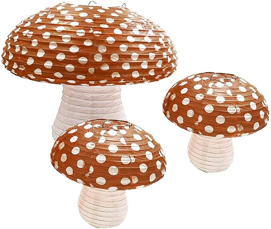 3PCS Large Brown Mushroom Paper Lanterns for Forest Jungle Wonderland Themed Baby Shower Cottagec... | Amazon (US)