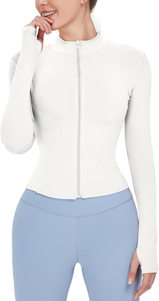 Locachy Women's Lightweight Stretchy Workout Full Zip Running Track Jacket with Thumb Holes | Amazon (US)