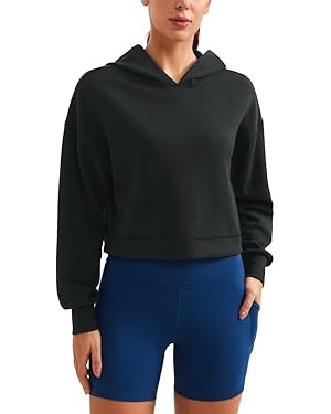 CRZ YOGA Womens SoftAura Cropped Hoodie Long Sleeve Hooded Sweatshirt Basic Workout Casual Pullov... | Amazon (US)