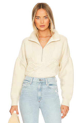 Central Park West Tiegen Cables Half Zip Sweater in Ivory from Revolve.com | Revolve Clothing (Global)