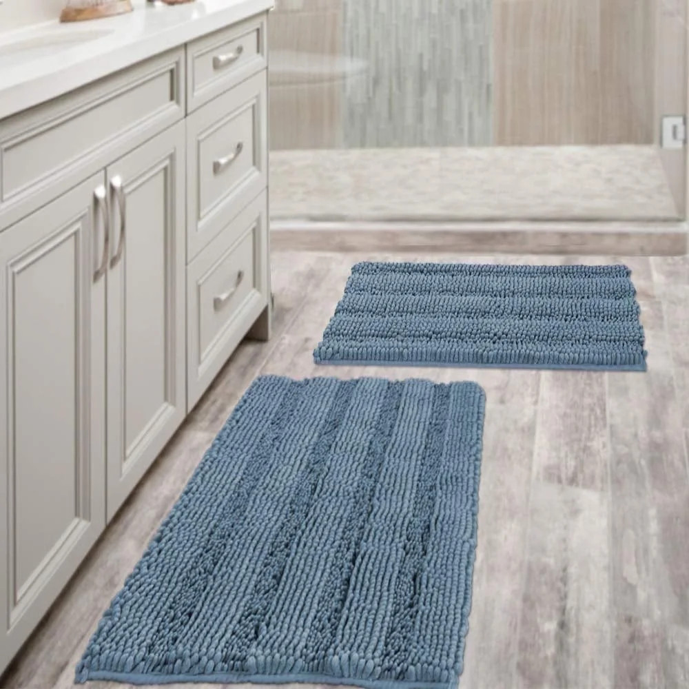 Extra Thick Chenille Striped Pattern Bath Rugs for Bathroom Non Slip - Soft Plush Shaggy Bath Mat... | Walmart (US)