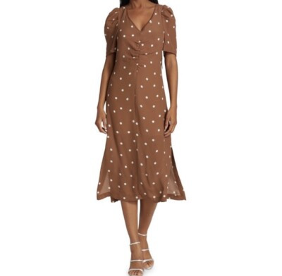 Baum und Pferdgarten Addax Silk Blend Polka Dot Puff Sleeve Ruched Midi Dress | eBay US