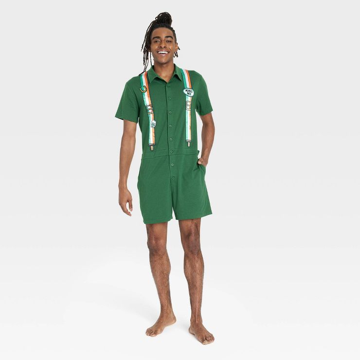 Men's Irish Flag Suspender Pajama Romper - Green | Target