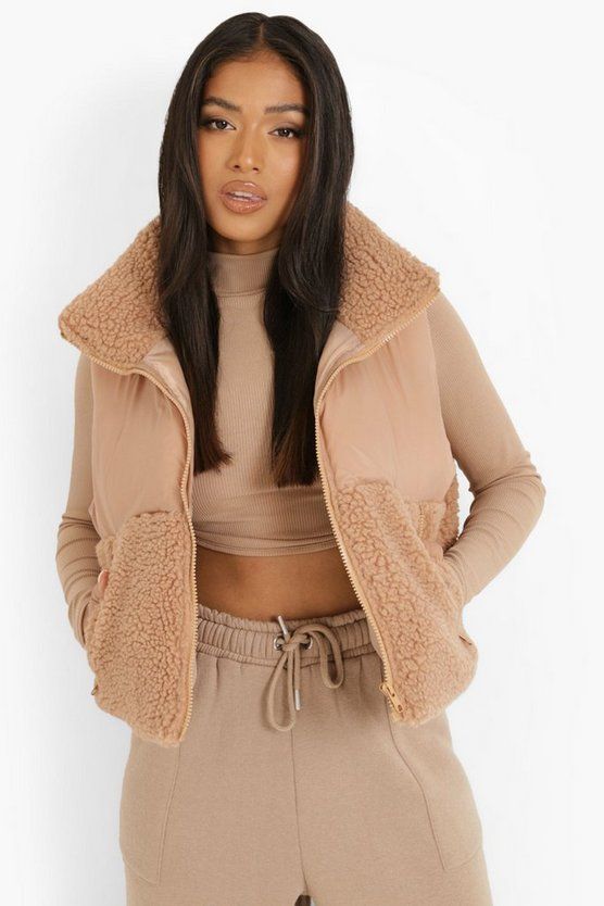 Petite Borg Panelled Puffer Gilet | Boohoo.com (US & CA)