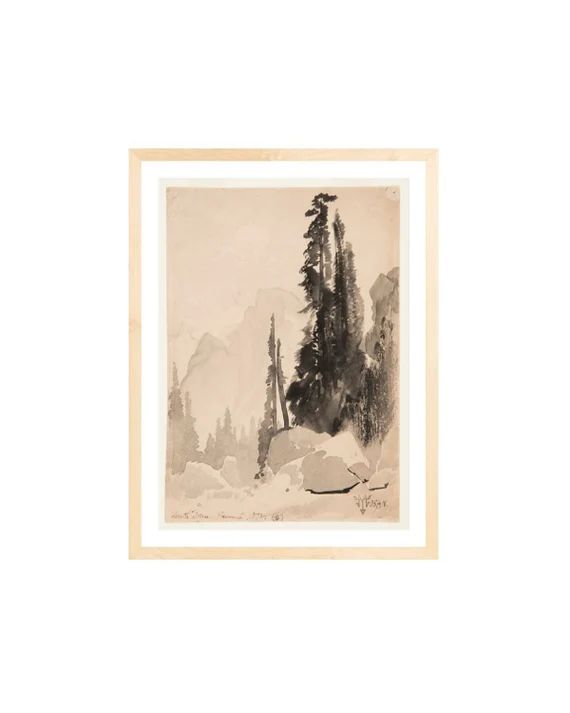 FRAMED. Antique Trees Drawing. Ink Trees Drawing. Mountain Landscape Wall Art. Landscape Ink Art ... | Etsy (US)