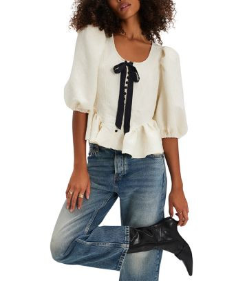 Free People Pamela Embroidered Bow Trim Top  | Bloomingdale's Women | Bloomingdale's (US)